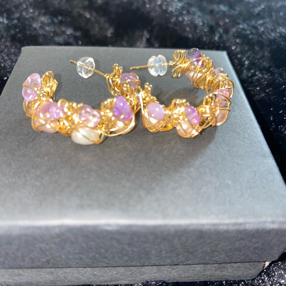 Amethyst and Fresh Water Pearl Earrings